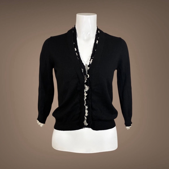 J. Crew Sweaters - Women's J. Crew Black Quarter Sleeve Cardigan W/Ruffle detail, Wool Blend, Small